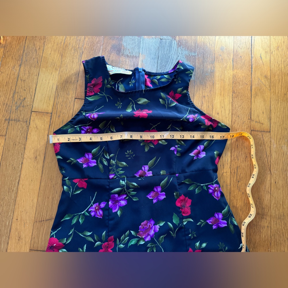 90s Vintage Navy Blue Floral Midi Dress - Picture 8 of 8